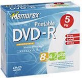 Memorex 32024736 5PKPrintable DVD-R Media