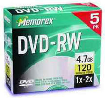 Memorex 32025536 5PK DVD-RW Media