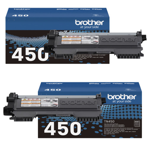Brother TN450 High-Yield Toner Cartridge Bundle Two Brother Genuine TN450 High-yield Toner Cartridges. Up to 2600 pages per Cartridge.