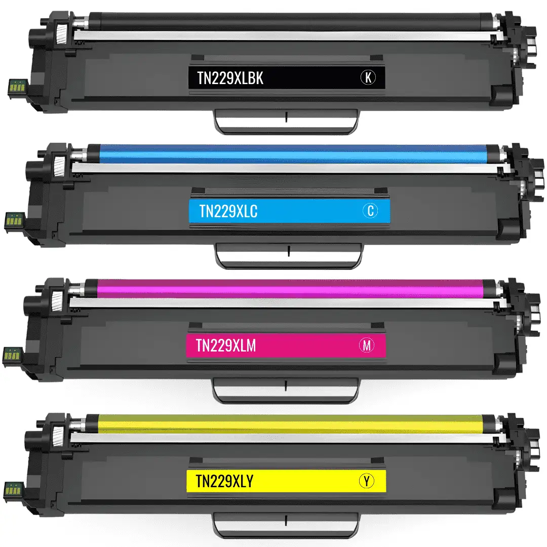 Includes High Yield TN229XL Black, Cyan, Magenta, Yellow
