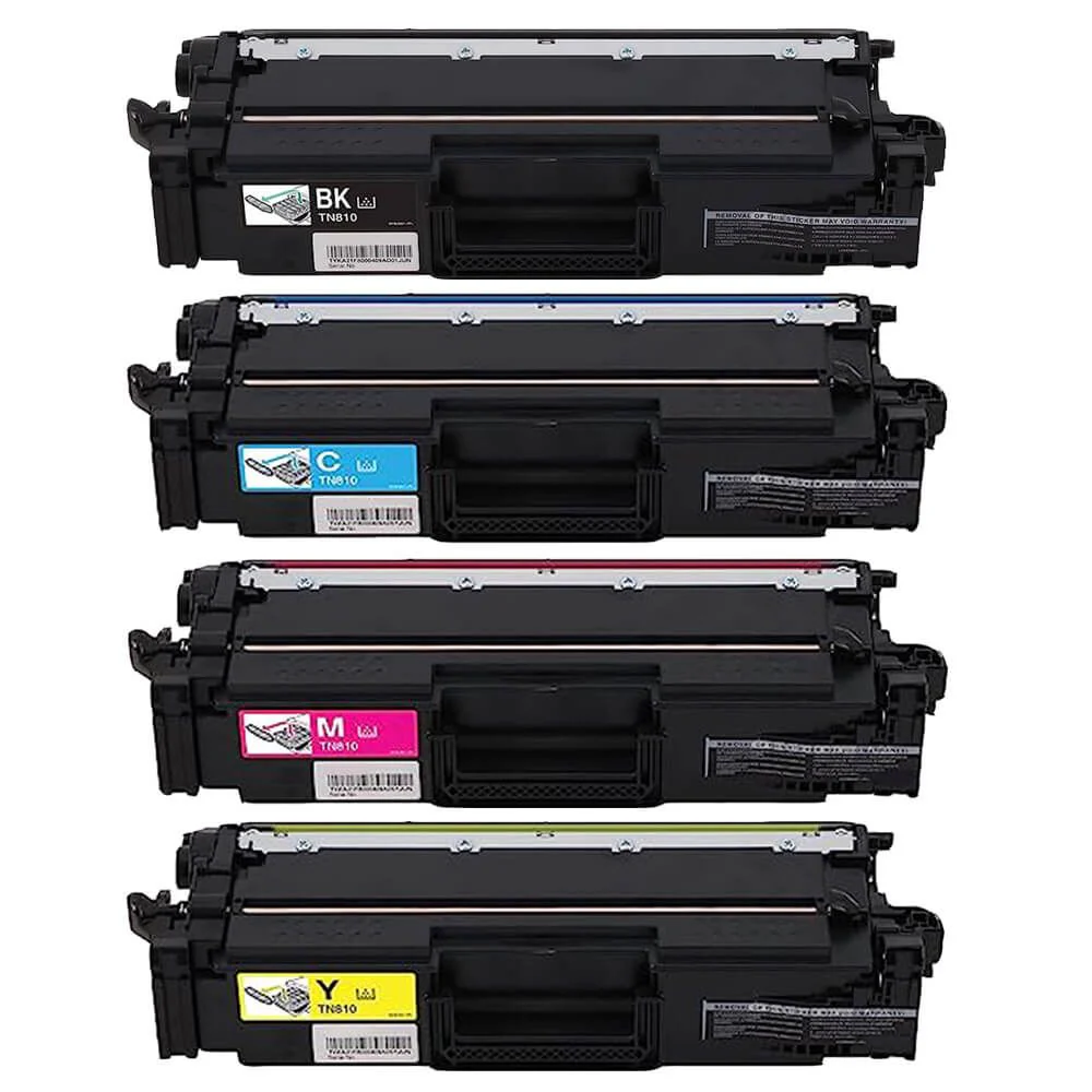 Compatible Brother TN810 4-Pack Standard Yield Toner Cartridges - Black, Cyan, Magenta, Yellow Includes Standard Yield TN810BK, TN810C, TN810M, TN810Y (Black, Cyan, Magenta, Yellow)