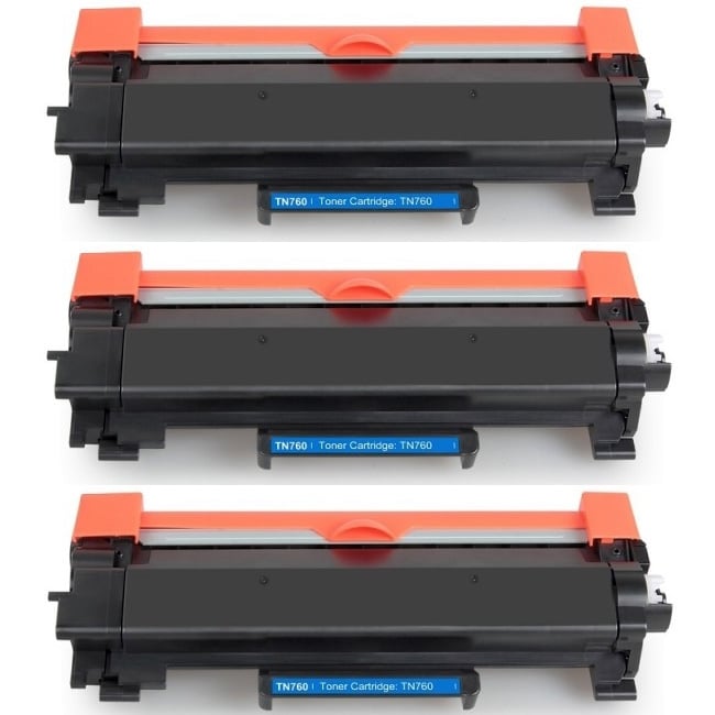 Compatible Brother TN760 3-Pack High Yield Toner Cartridges TN760 3-Pack High Yield Black Toner Cartridge; Yield 3,000 Pages x 3