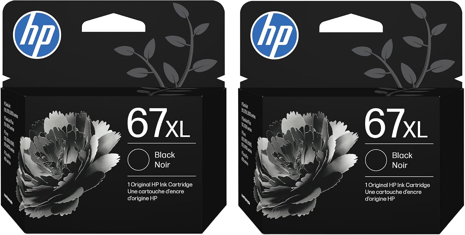HP 67XL Black High Yield Ink Cartridge Bundle HP 67 XL Black 2-pack Original Ink Cartridge Bundle (3YM57AN x 2)