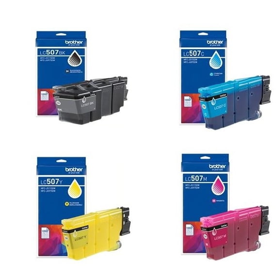 Brother LC507 Ultra High Yield 4-Pack Ink Bundle Bundle includes Ultra High Yield 1 Black, 1 Cyan, 1 Magenta & 1 Yellow Ink Cartridges