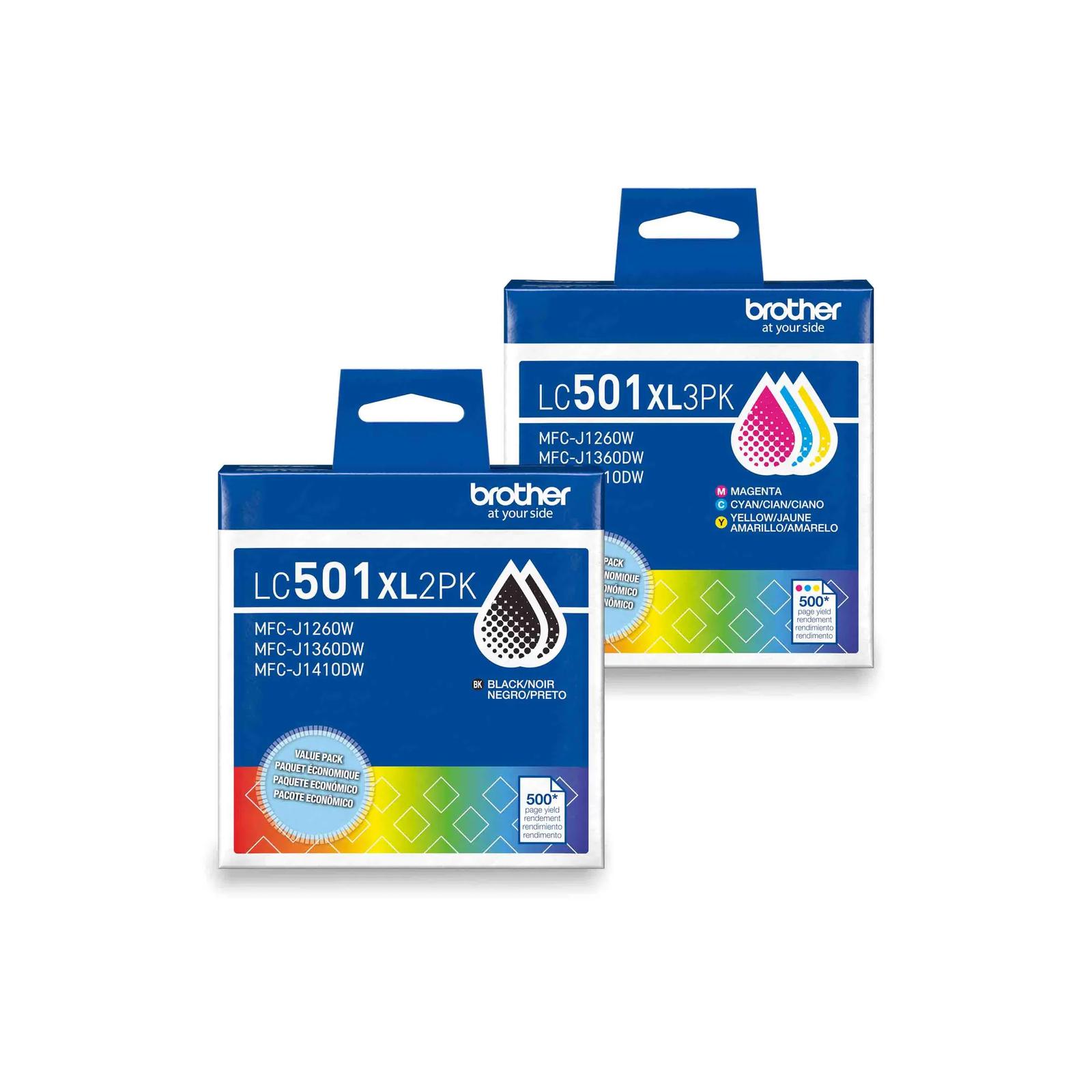 Brother LC501XL 5-Pack High Yield Ink Bundle Bundle includes High Yield 2 Black, 1 Cyan, 1 Magenta & 1 Yellow Ink Cartridges