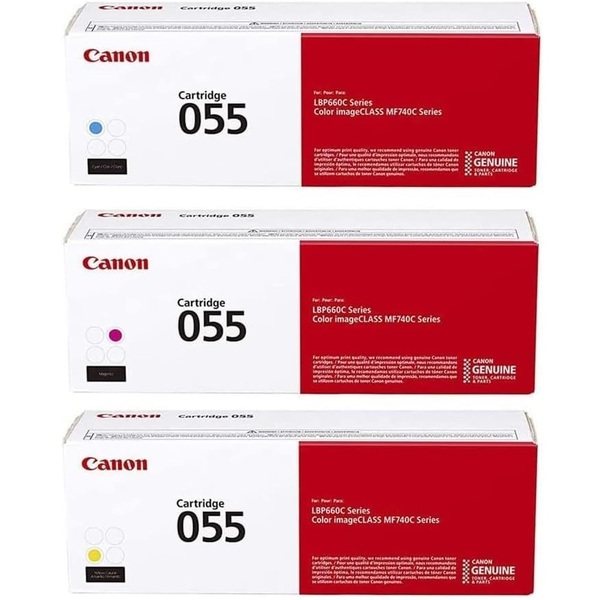 Includes Canon laser toner part numbers 3013C001 yellow, 3014C001 magenta, and 3015C001 cyan