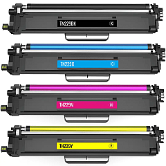 Compatible Brother TN229 4-Pack Toner Cartridges - Black, Cyan, Magenta, Yellow Toner Multipack