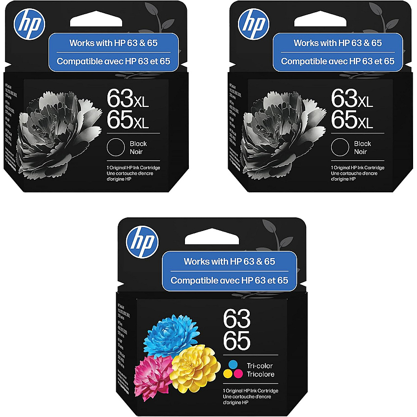 HP 63XL/ 65XL Black 2-Pack/ Tri-color Ink Cartridge Bundle