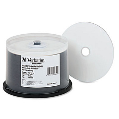 Verbatim DVD-R DataLifePlus Printable Recordable Disc, 4.7 GB, 8x, Spindle, White, 50/Pack (94854)