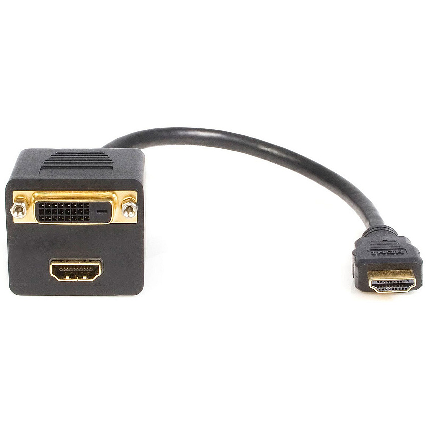 StarTech 1ft HDMI Splitter Cable, HDMI Male to DVI-D Female Adapter, Full HD 1920x1200p 60Hz, HDMI Male to DVI Female Splitter (HDMISPL1DH)