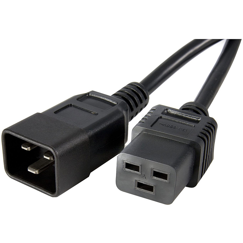 StarTech 3ft (1m) Power Extension Cord, IEC C19 to C20, 13A 250V, 16AWG, Black, Outlet Extension Cable for Network Equipment (PXTC19C203)