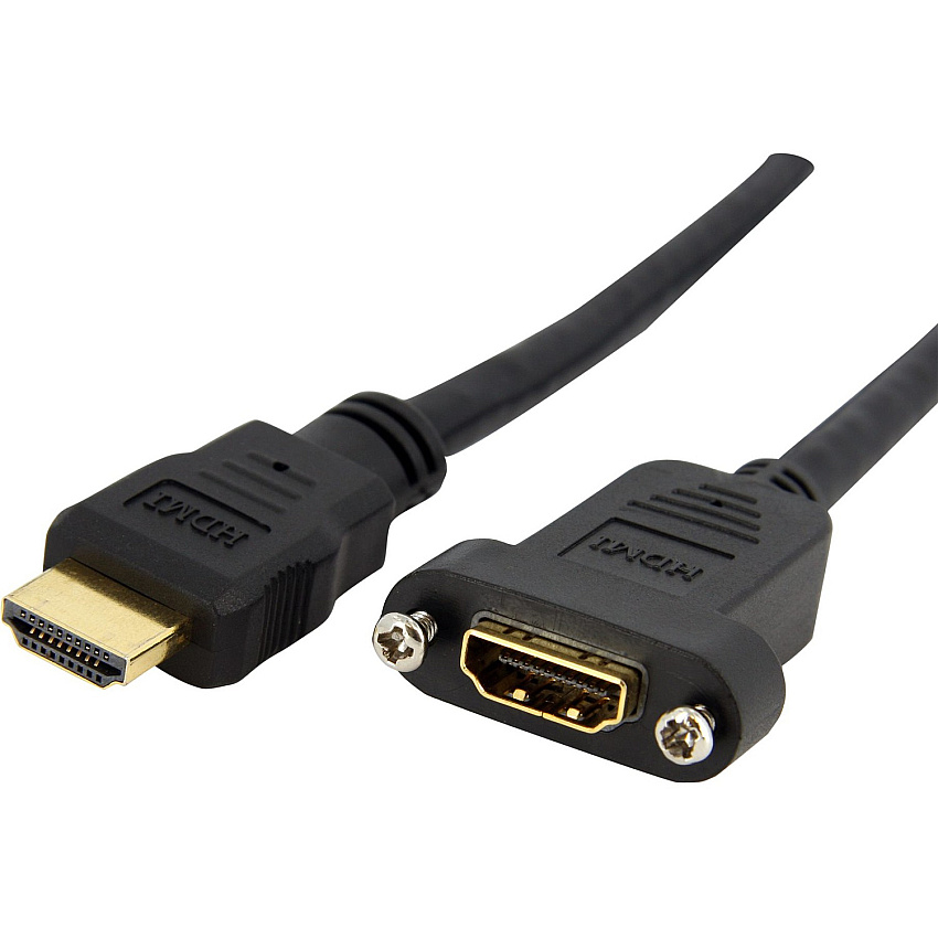 StarTech 3ft HDMI Female to Male Adapter, 4K High Speed Panel Mount HDMI Cable, HDMI Female to Male, HDMI Panel Mount Connector Cable (HDMIPNLFM3)