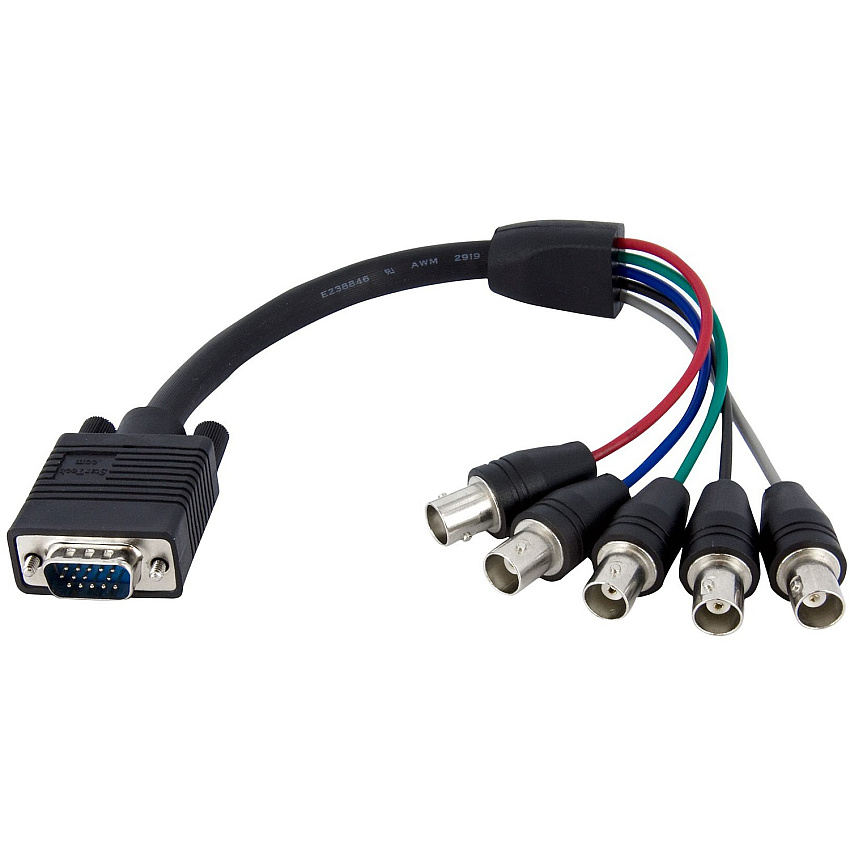 StarTech 1 ft Coax HD15 VGA to 5 BNC RGBHV Monitor Cable (VGABNCMF1)