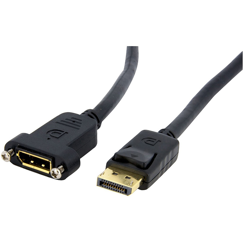 StarTech 3ft (1m) Panel Mount DisplayPort Cable, 4K x 2K Video, DisplayPort 1.2 Extension Cable Male to Female, DP Extender Cord (DPPNLFM3)