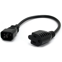 StarTech 1ft (0.3m) Power Extension Cord, IEC C14 to NEMA 5-15R, 10A 125V, 18AWG, Black, Outlet Extension Cable for Power Supplies (PAC100)