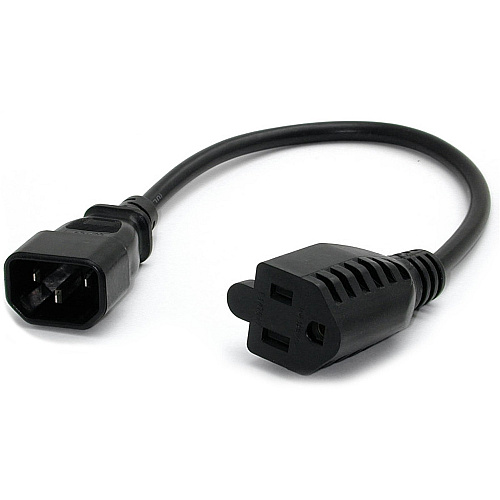 StarTech 1ft (0.3m) Power Extension Cord, IEC C14 to NEMA 5-15R, 10A 125V, 18AWG, Black, Outlet Extension Cable for Power Supplies (PAC100)