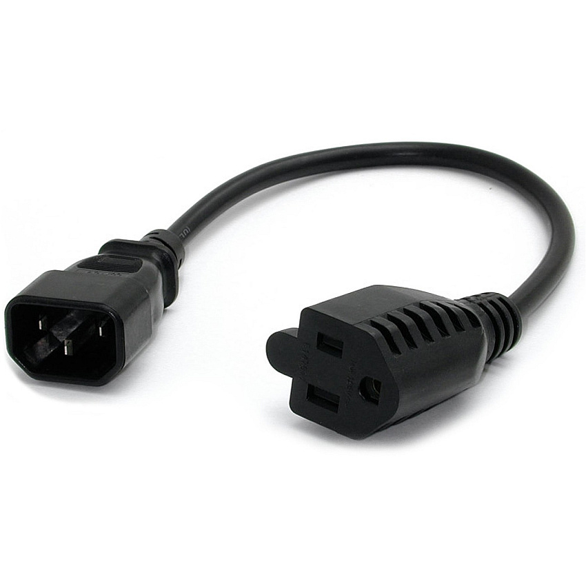 StarTech 1ft (0.3m) Power Extension Cord, IEC C14 to NEMA 5-15R, 10A 125V, 18AWG, Black, Outlet Extension Cable for Power Supplies (PAC100)