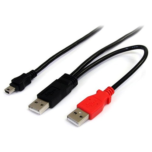 StarTech 1ft USB Y Cable for External Hard Drive (USB2HABMY1)