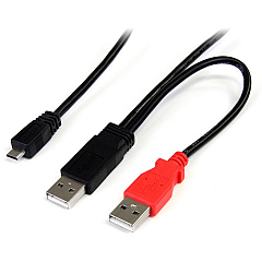 StarTech 1 ft USB Y Cable for External Hard Drive - Dual USB A to Micro B (USB2HAUBY1)