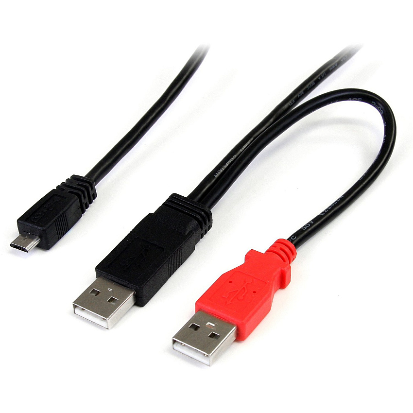 StarTech 1 ft USB Y Cable for External Hard Drive - Dual USB A to Micro B (USB2HAUBY1)