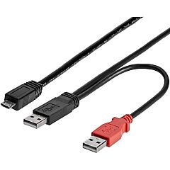StarTech 3 ft USB Y Cable for External Hard Drive - Dual USB A to Micro B (USB2HAUBY3)