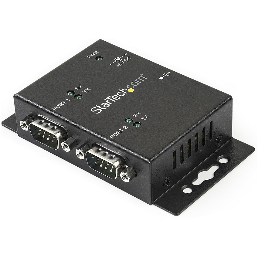 StarTech USB to Serial Adapter - 2 Port - Wall Mount - Din Rail Clips - Industrial - COM Port Retention - FTDI - DB9 (ICUSB2322I)