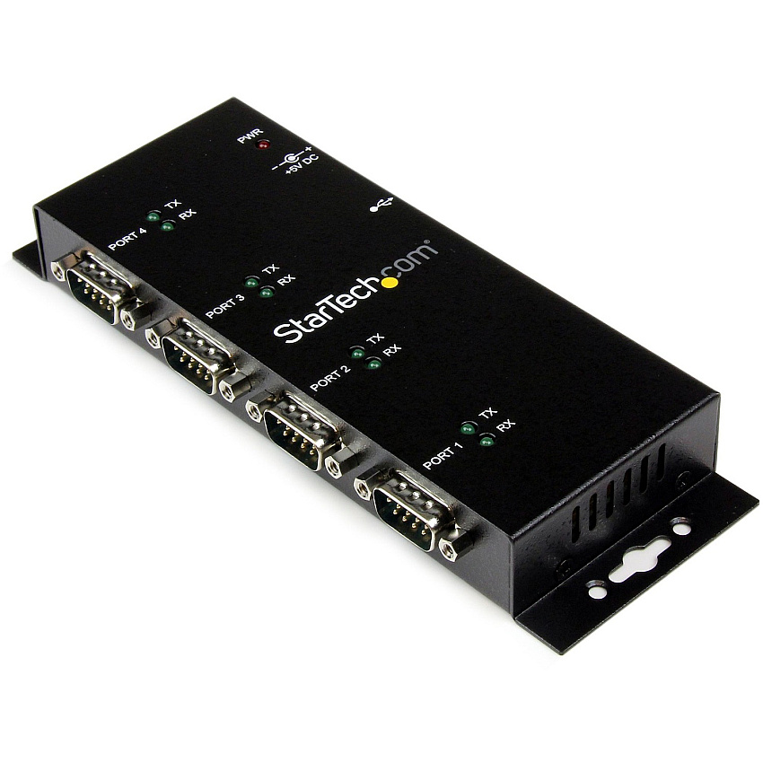 StarTech USB to Serial Adapter Hub - 4 Port - Industrial - Wall Mount - Din Rail - COM Port Retention - FTDI USB Serial (ICUSB2324I)
