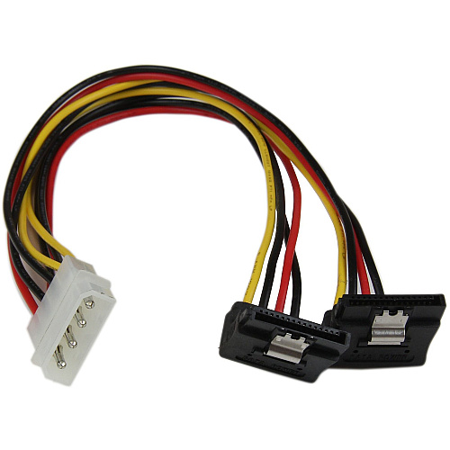 StarTech 12in LP4 to 2x Right Angle Latching SATA Power Y Cable Splitter - 4 Pin LP4 to Dual SATA (PYO2LP4LSATR)