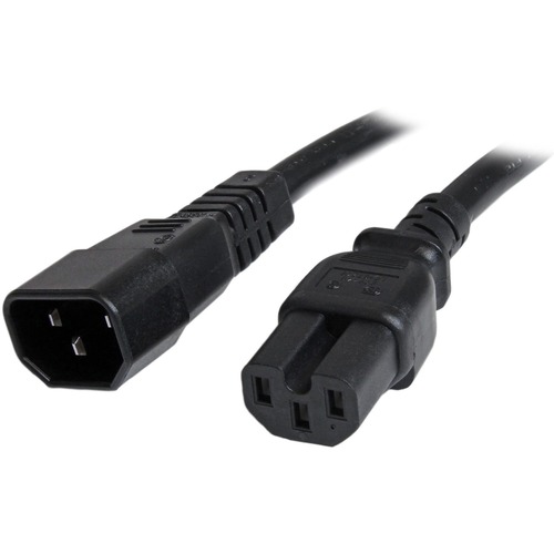 StarTech 6ft (1.8m) Heavy Duty Extension Cord, IEC C14 to IEC C15 Black Extension Cord, 15A 125V, 14AWG, Heavy Gauge Power Cable (PXTC14C156)