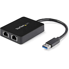 StarTech USB 3.0 to Dual Port Gigabit Ethernet Adapter NIC w/ USB Port (USB32000SPT)