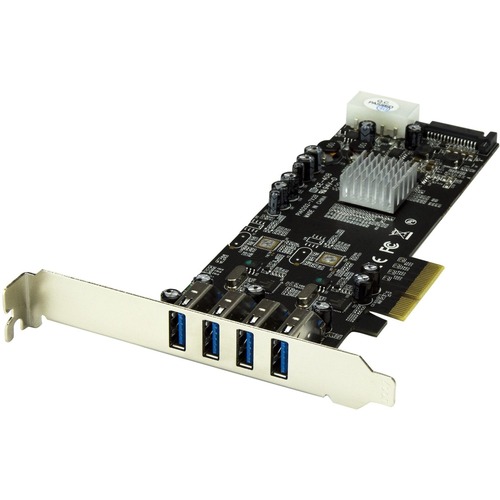 StarTech 4 Port PCI Express (PCIe) SuperSpeed USB 3.0 Card Adapter w/ 2 Dedicated 5Gbps Channels - UASP - SATA / LP4 Power (PEXUSB3S42V)
