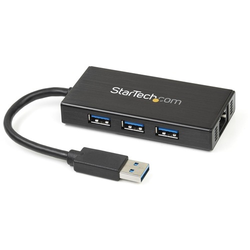 StarTech 3 Port Portable USB 3.0 Hub with Gigabit Ethernet Adapter NIC - Aluminum w/ Cable (ST3300GU3B)