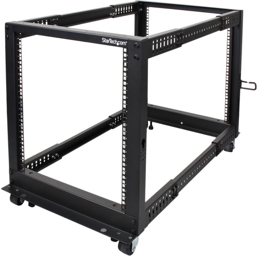 StarTech 12U Adjustable Depth Open Frame 4 Post Server Rack w/ Casters / Levelers and Cable Management Hooks (4POSTRACK12U)