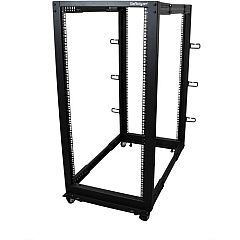 StarTech 25U Adjustable Depth Open Frame 4 Post Server Rack w/ Casters / Levelers and Cable Management Hooks (4POSTRACK25U)
