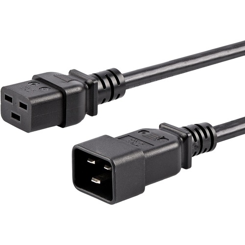 StarTech 10ft (3m) Heavy Duty Extension Cord, IEC C19 to IEC C20 Black Extension Cord, 15A 250V, 14AWG, Heavy Gauge Power Cable (PXTC19201410)