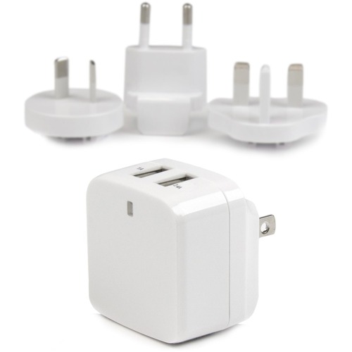 StarTech Travel USB Wall Charger - 2 Port - White - Universal Travel Adapter - International Power Adapter - USB Charger (USB2PACWH)