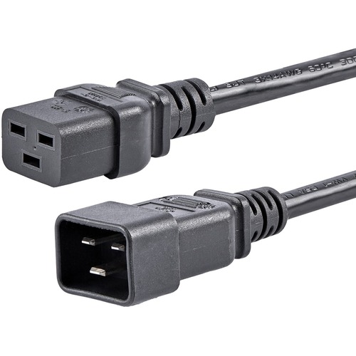 StarTech 6ft (1.8m) Heavy Duty Extension Cord, IEC C19 to IEC C20 Black Extension Cord, 15A 125V, 14AWG, Heavy Gauge Power Cable (PXTC19C20146)