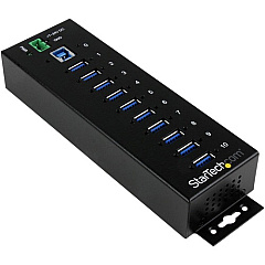 StarTech 10 Port Industrial USB 3.0 Hub - ESD and Surge Protection - DIN Rail or Surface-Mountable Metal Housing (ST1030USBM)
