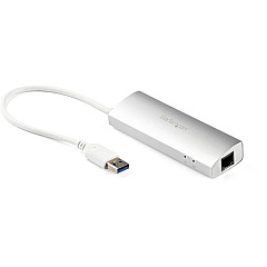 StarTech 3 Port Portable USB 3.0 Hub plus Gigabit Ethernet - Built-In Cable - Aluminum USB Hub with GbE Adapter (ST3300G3UA)