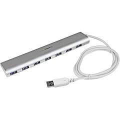 StarTech 7 Port Compact USB 3.0 Hub with Built-in Cable - Aluminum USB Hub - Silver (ST73007UA)