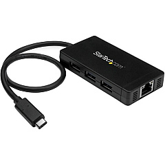 StarTech USB-C to Ethernet Adapter - Gigabit - 3 Port USB C to USB Hub and Power Adapter - Thunderbolt 3 Compatible (HB30C3A1GE)