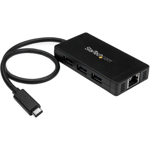 StarTech USB-C to Ethernet Adapter - Gigabit - 3 Port USB C to USB Hub and Power Adapter - Thunderbolt 3 Compatible (HB30C3A1GE)