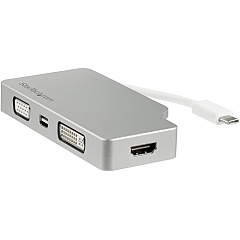 StarTech USB C Multiport Video Adapter 4K/1080p - USB Type C to HDMI, VGA, DVI or Mini DisplayPort Monitor Adapter - Silver Aluminum (CDPVGDVHDMDP)