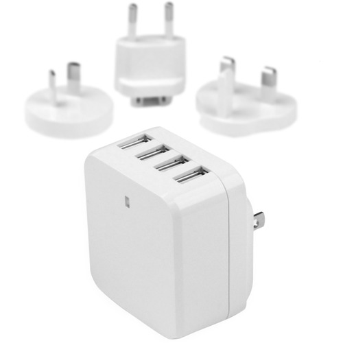 StarTech Travel USB Wall Charger - 4 Port - White - Universal Travel Adapter - International Power Adapter - USB Charger (USB4PACWH)