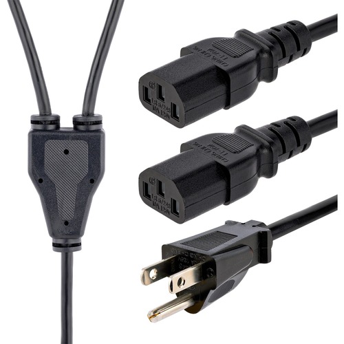 StarTech 10ft (3m) Computer Power Y Cord, NEMA 5-15P to C13, 10A 125V, 18AWG, Black Replacement PC Power Cord, TV/Monitor Power Cable (PXT101Y10)