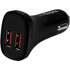 StarTech Dual Port USB Car Charger - Black - High Power 24W/4.8A - 2 port USB Car Charger - Charge two tablets at once (USB2PCARBKS)