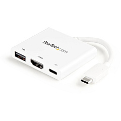 StarTech USB C Multiport Adapter with HDMI 4K & 1x USB 3.0 - PD - Mac & Windows - White USB Type C All in One Video Adapter (CDP2HDUACPW)