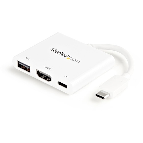 StarTech USB C Multiport Adapter with HDMI 4K & 1x USB 3.0 - PD - Mac & Windows - White USB Type C All in One Video Adapter (CDP2HDUACPW)