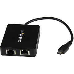 StarTech USB C to Dual Gigabit Ethernet Adapter with USB 3.0 (Type-A) Port - USB Type-C Gigabit Network Adapter (US1GC301AU2R)