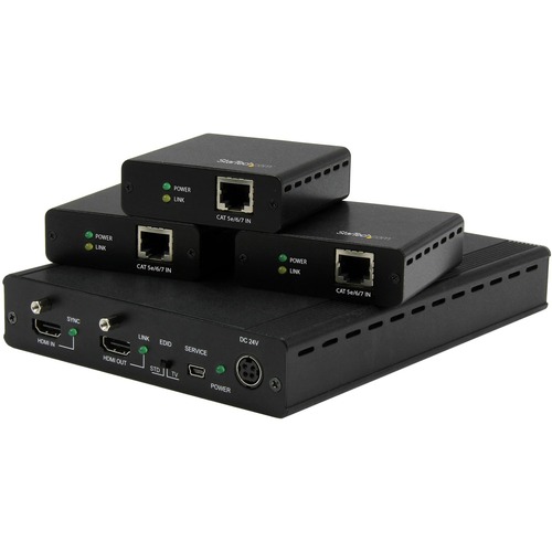 StarTech 3 Port HDBaseT Extender Kit with 3 Receivers - 1x3 HDMI over CAT5e/CAT6 Splitter - 1-to-3 HDBaseT Distribution System - Up to 4K (ST124HDBT)